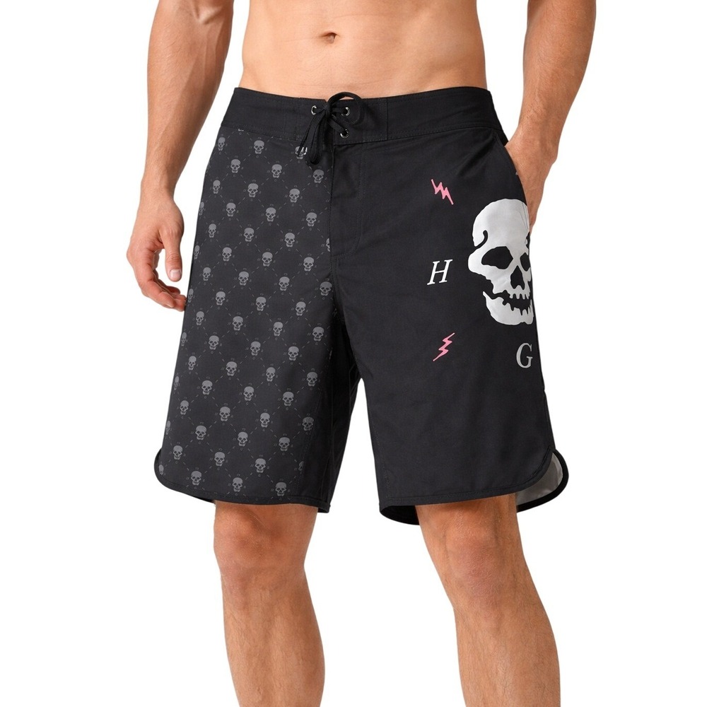 HVIII Brand Goods Board Shorts Mens 36 Black Skull Graphic Gym Swim‎ Trunks